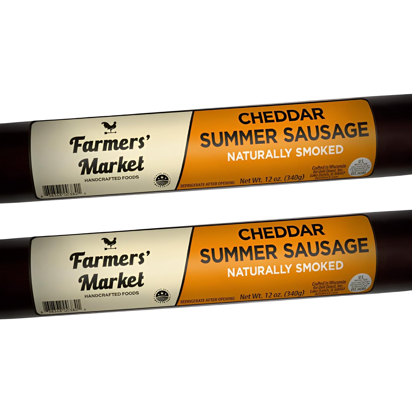 Farmers Market, Gluten Free, Keto, Paleo, Low Sodium, Zero Sugar, Summer Sausage Gift Set, 2-Pack, Vermont Cheddar