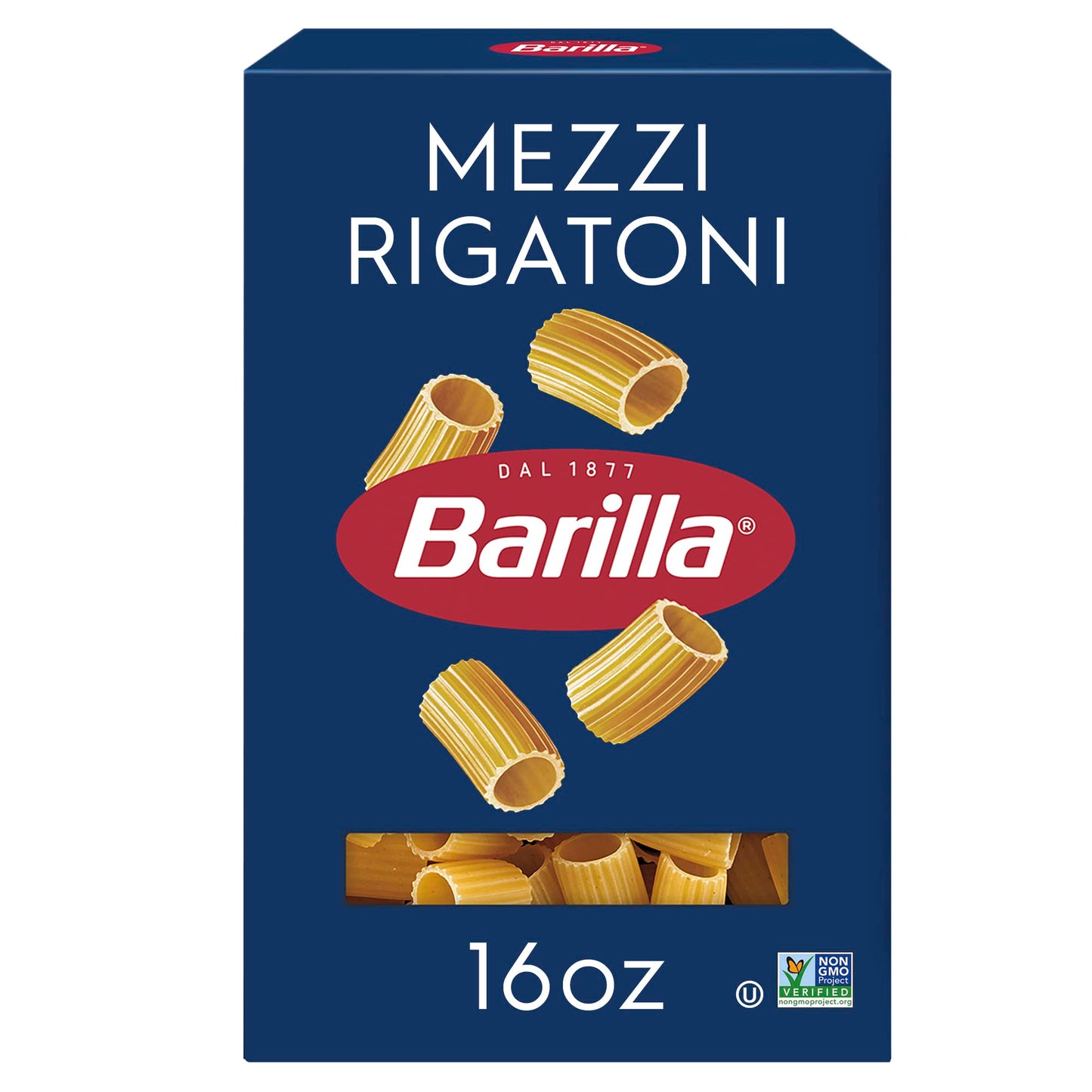 Barilla Mezzi Rigatoni Pasta, 16 oz. Box - Non-GMO, Made with Durum Wheat Semolina - Kosher Certified