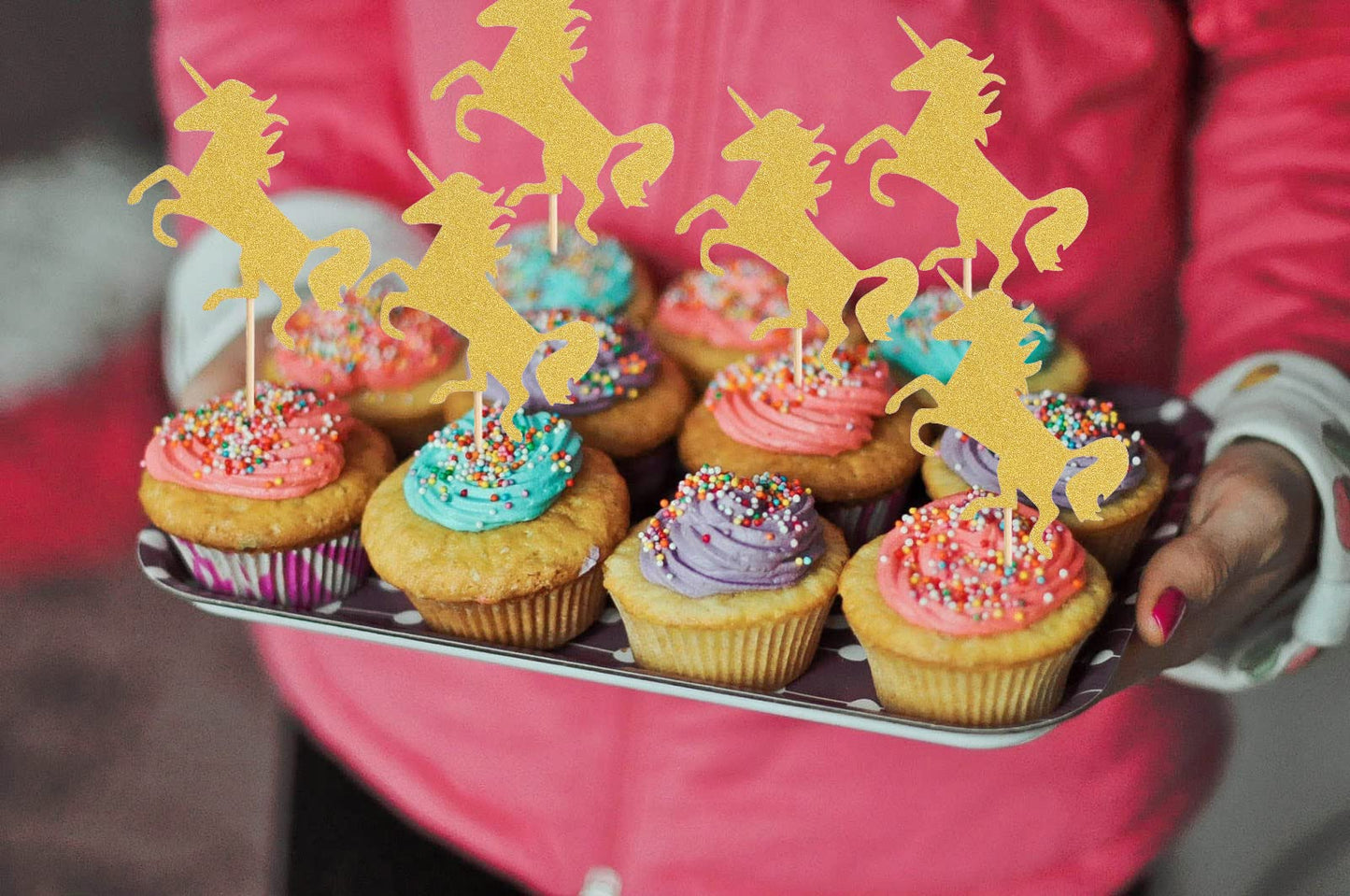 48 Pcs Gold Unicorn Cupcake Toppers - Horse Birthday Party Cupcake Topper, Baby Shower/Girls And Boy Unicorn Themed Birthday Par