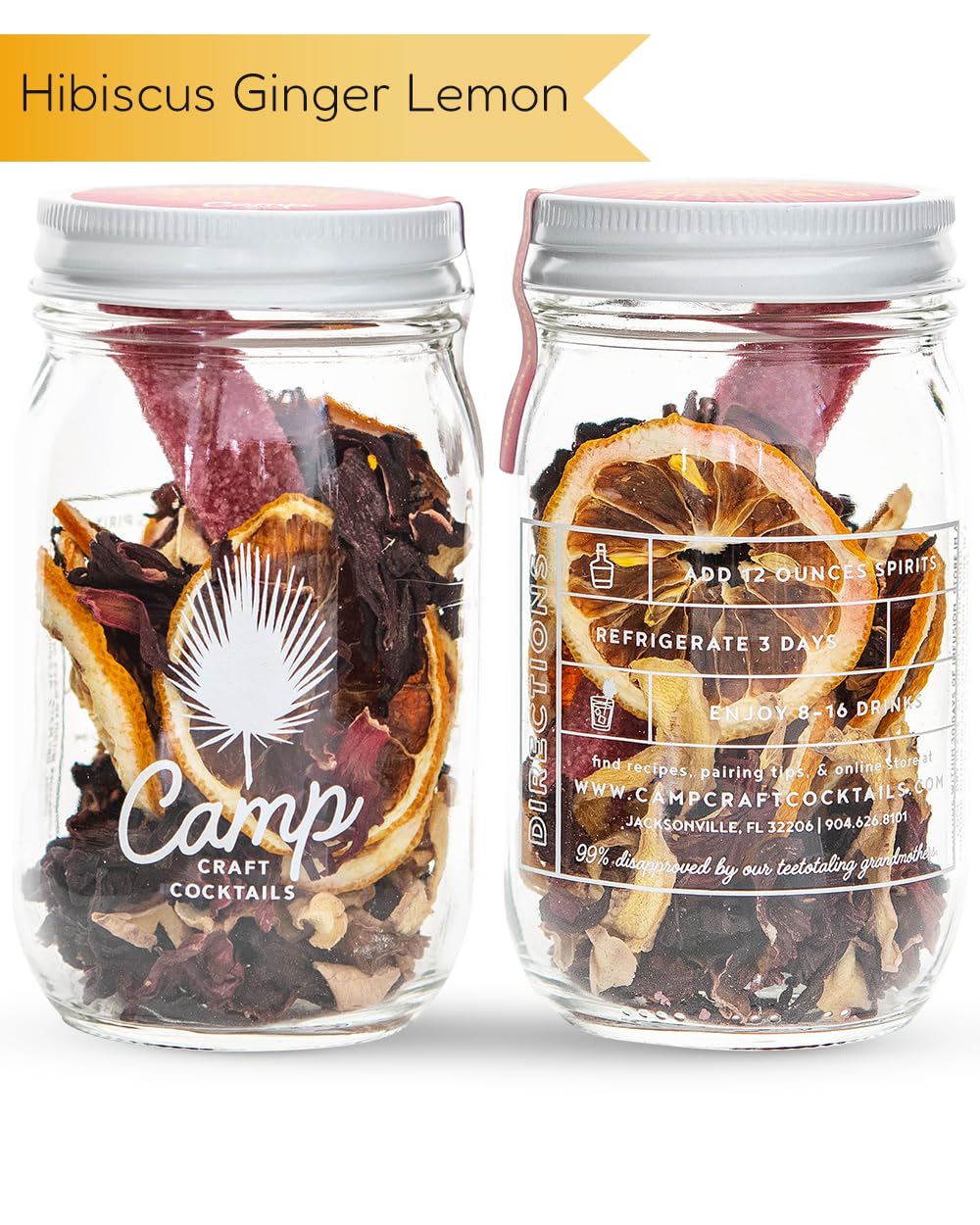 Camp Craft Cocktails Hibiscus Lemonade Drink Mixer Kit - 16 oz Glass Jar with Dehydrated Fruit & Herbs, Serves 8
