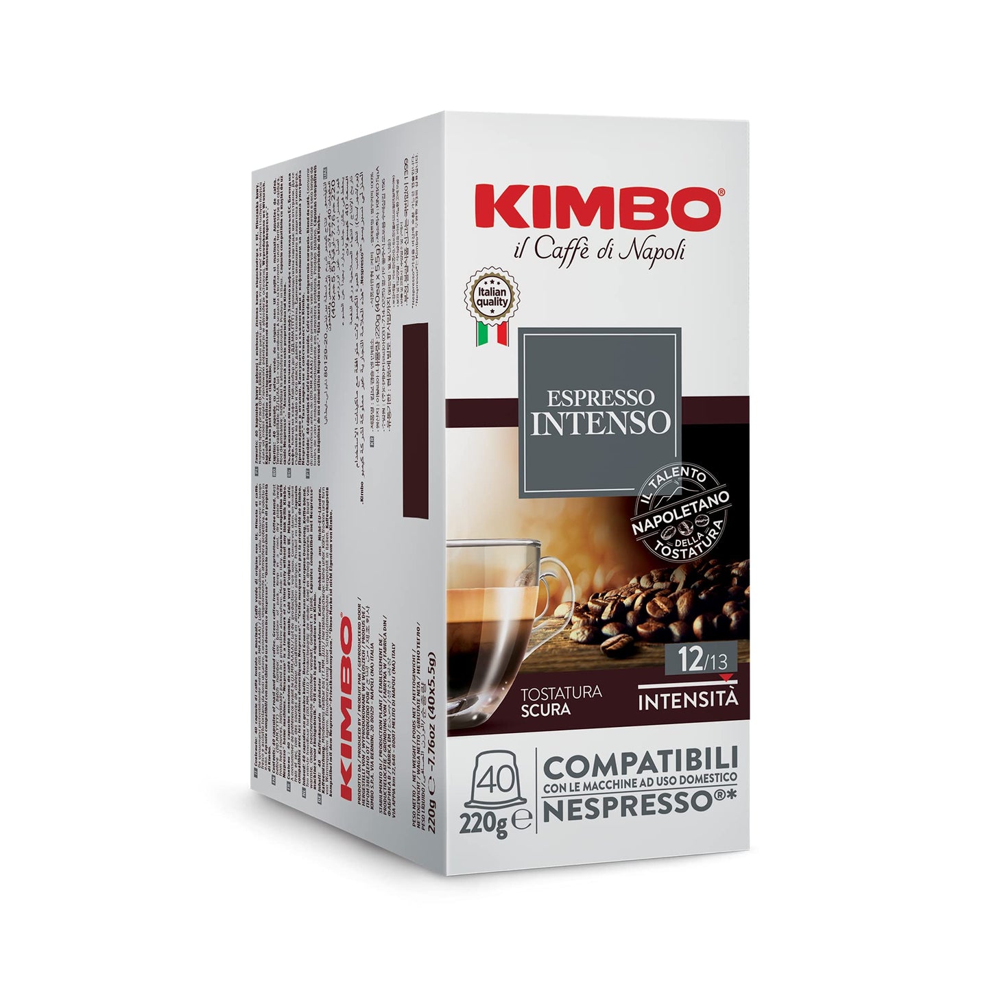 KIMBO Espresso Intenso Coffee Capsules - Dark Roast with Dark Chocolate Flavor - 40 Count