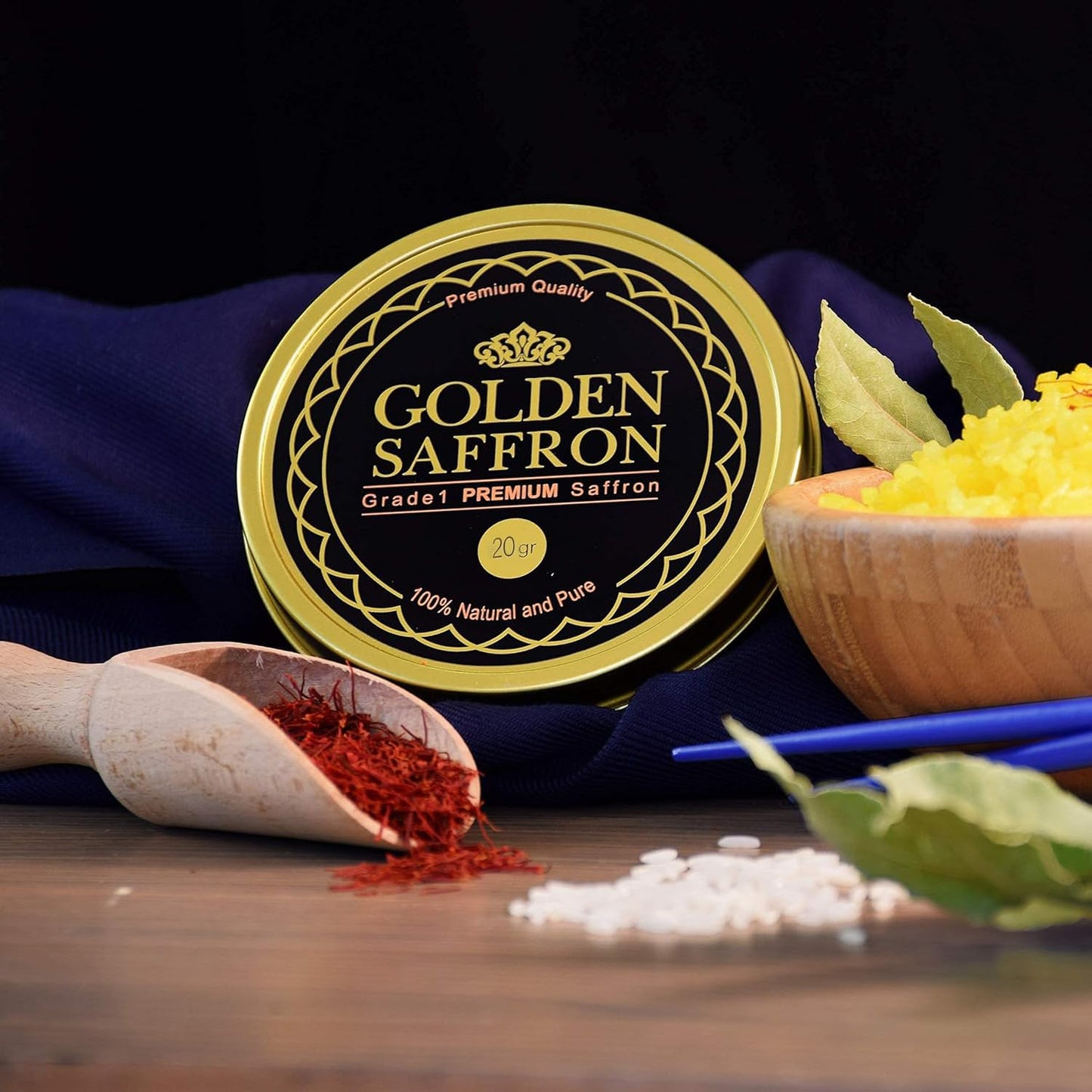 Golden Saffron  Finest Pure enhanced All Red Saffron Threads  Grade A+ Super Negin  Non-GMO Verified. For Tea  Paella  Rice  Desserts  Golden Milk and Risotto (20.0 Grams)