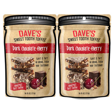 Daves Sweet Tooth Toffee - Dark Chocolate Cherry Toffee Gift Set (4 oz. x 2) - Handmade Dark Chocolate Covered Cherries Toffee 