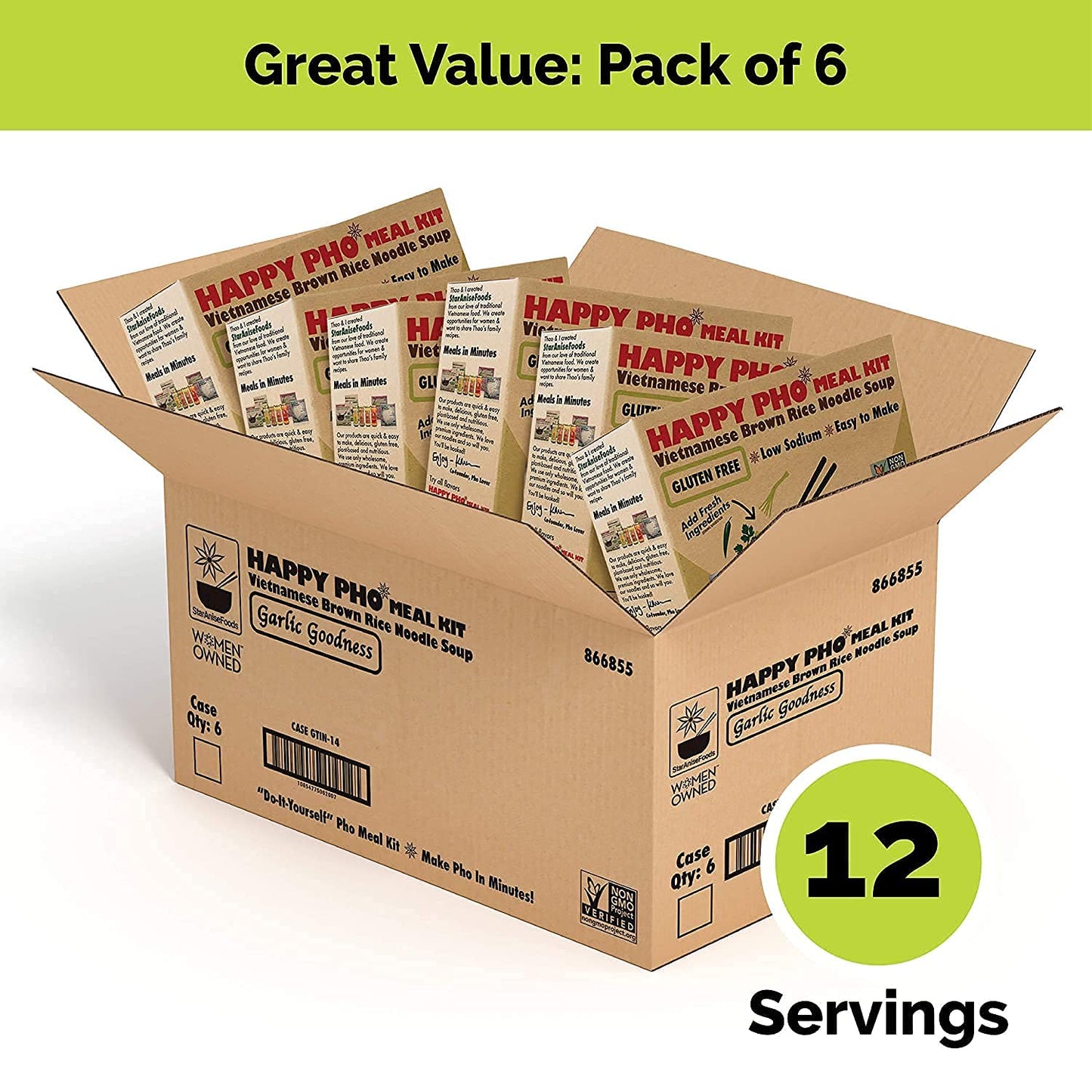 Vegan Gluten Free Happy Pho Meal Kit Shiitake Mushroom - 2 Servings, 4.5 Oz. Per Box, Case of 6 Boxes, Meal Kits, Pho Noodles Vi