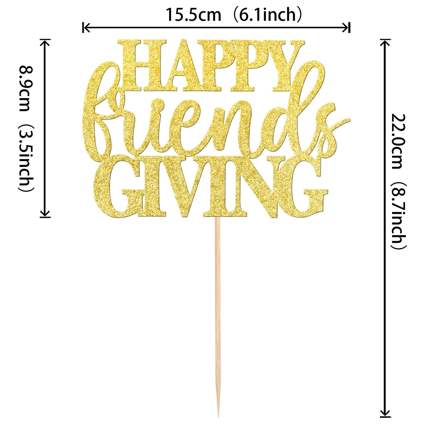 1 Pcs Happy Friendsgiving Cake Topper Gold Glitter Happy Thanksgiving Cake Pick Decorations For Thanksgiving Day Theme Party Cak