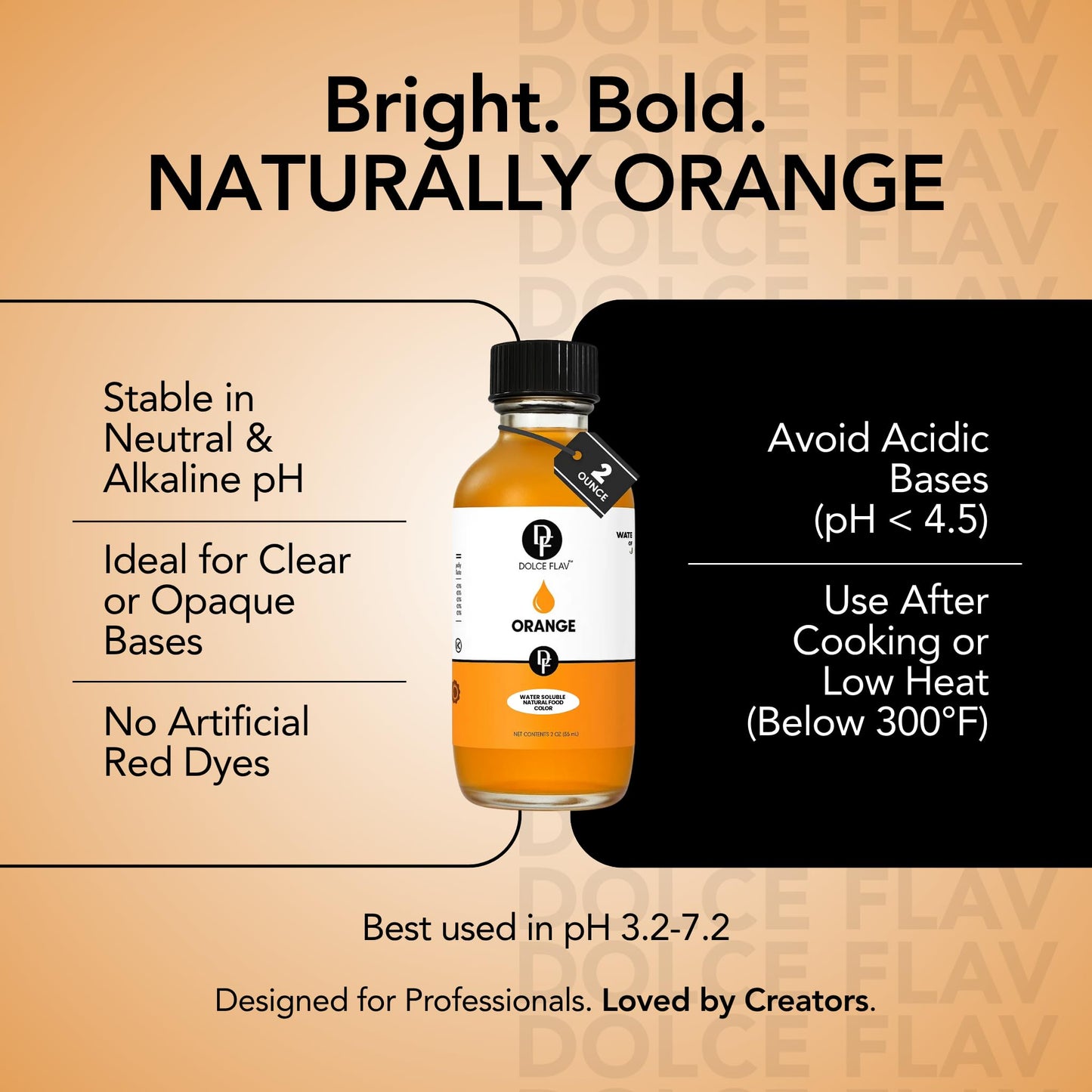 Dolce Flav Natural Orange Food Coloring - 2 oz Bright Plant-Based Liquid Dye | Water-Soluble Color for Baking, Drinks & Desserts