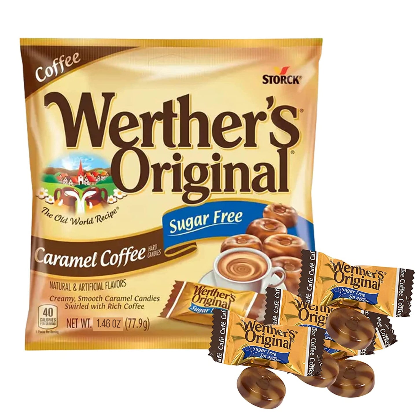 Needzo Werther'S Sugar Free Candy Variety Pack With Classic Caramel Flavored Hard And Chewy Candies Paired With Caramel Coffee, Sugarless Gift Basket Stuffer, Set Of 3