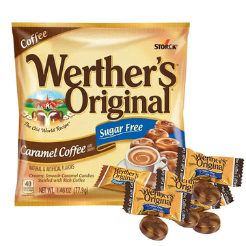 Needzo Werther'S Sugar Free Candy Variety Pack With Classic Caramel Flavored Hard And Chewy Candies Paired With Caramel Coffee, Sugarless Gift Basket Stuffer, Set Of 3