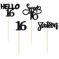 Gyufise 24Pcs Black Glitter 16Th Birthday Cupcake Toppers Sweet 16 Cake Toppers Hello 16 Sixteen Cupcake Picks For 16Th Birthday