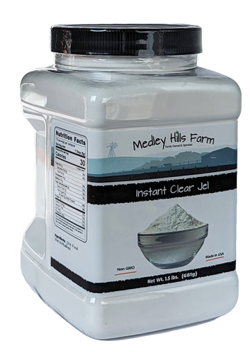 Instant Clear Jel By Medley Hills Farm 1.5 Lbs. In Reusable Container - Great Clear Jel For Canning & Thickener For Liquids Like Sauces, Soups, Gravy, Desserts - Gluten-Free - Non-Gmo - Made In Usa