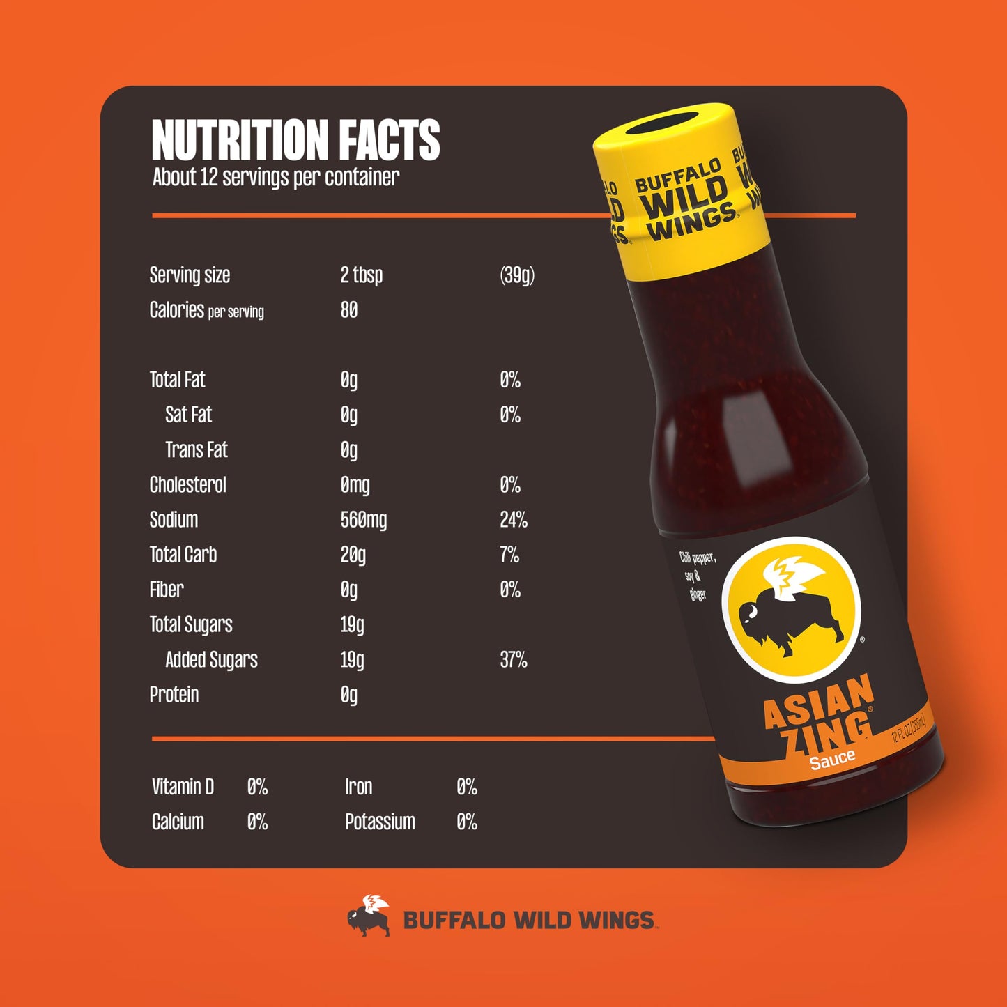 Buffalo Wild Wings Asian Zing Sauce, 12 fl. oz., Perfect Dipping Sauce, Chicken Marinade, Stir Fry Sauce and Wing Seasoning, Del