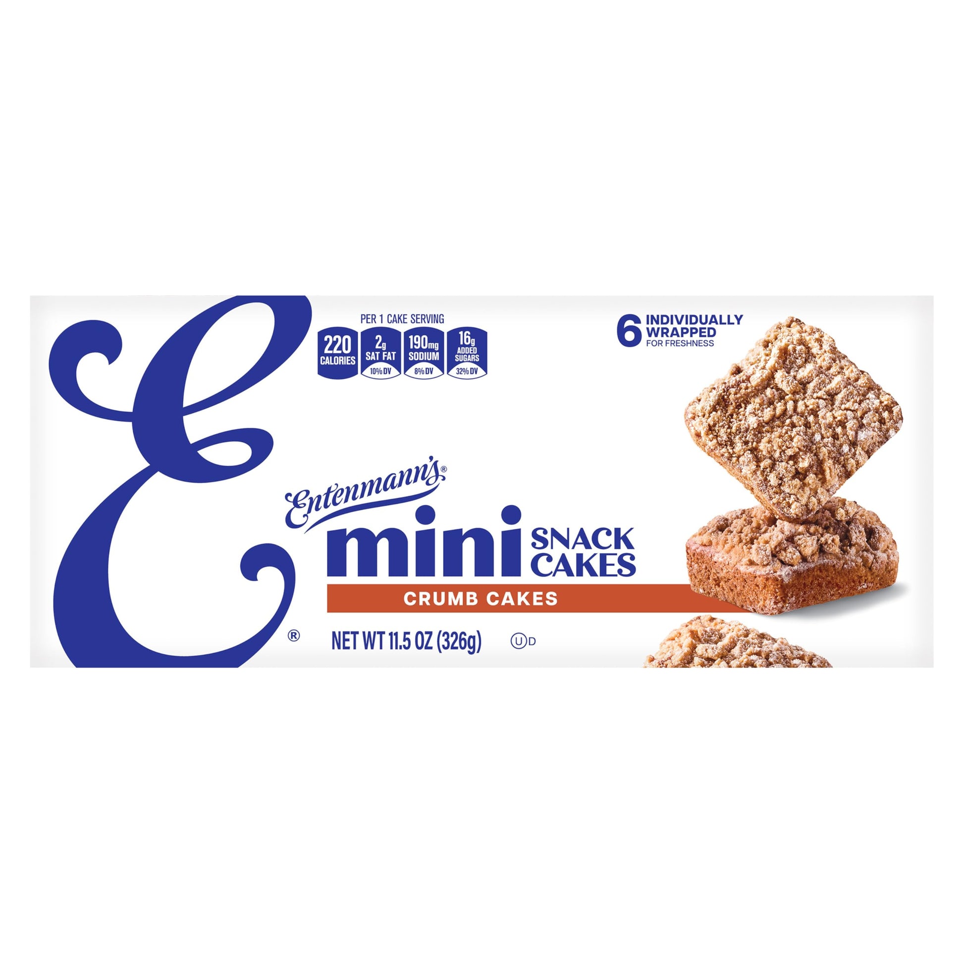 Entenmanns Crumb Mini Snack Cakes, 6 individual packs, (1.92 oz each), Brown Sugar and Cinnamon Mini Coffee Cakes, 11.5 oz Box