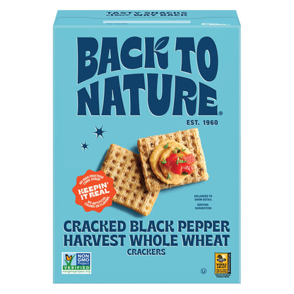 Back to Nature - Cracked Black Pepper Whole Wheat Crackers - Non-GMO, Made with Whole Grain Wheat & Sea Salt - Seriously Tasty S