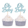 Blue Glitter Oh Baby Cupcake Toppers Baby Shower Boy'S First Birthday Party Decorations (Pack Of 24)
