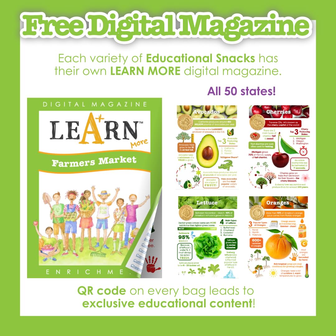 DICK & JANE EDUCATIONAL SNACKS – Nut-Free Snacks for Kids, 120-Pack, All-Natural, Farmers Market Edition