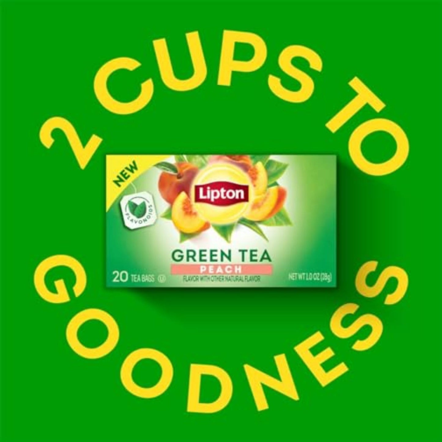 Lipton Peach Green Tea Bags, Flavored Unsweetened, 20 Count, Caffeine and Flavonoids, Model 800323