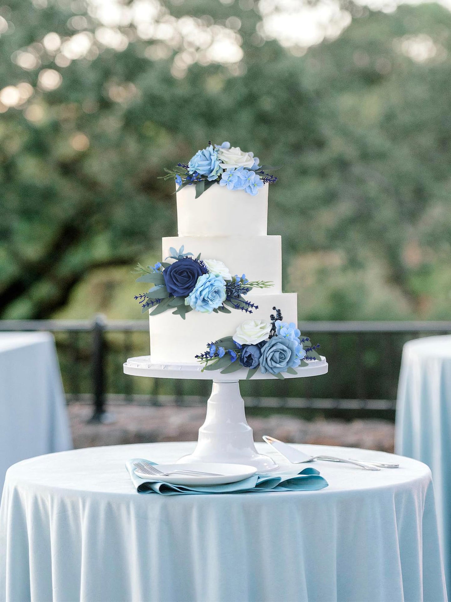 Rinlong 3Pcs Pre-Made Cake Flowers Navy Blue Cake Decorations Wedding Cake Decorating Flowers Decor Christening Birthday Baby Sh