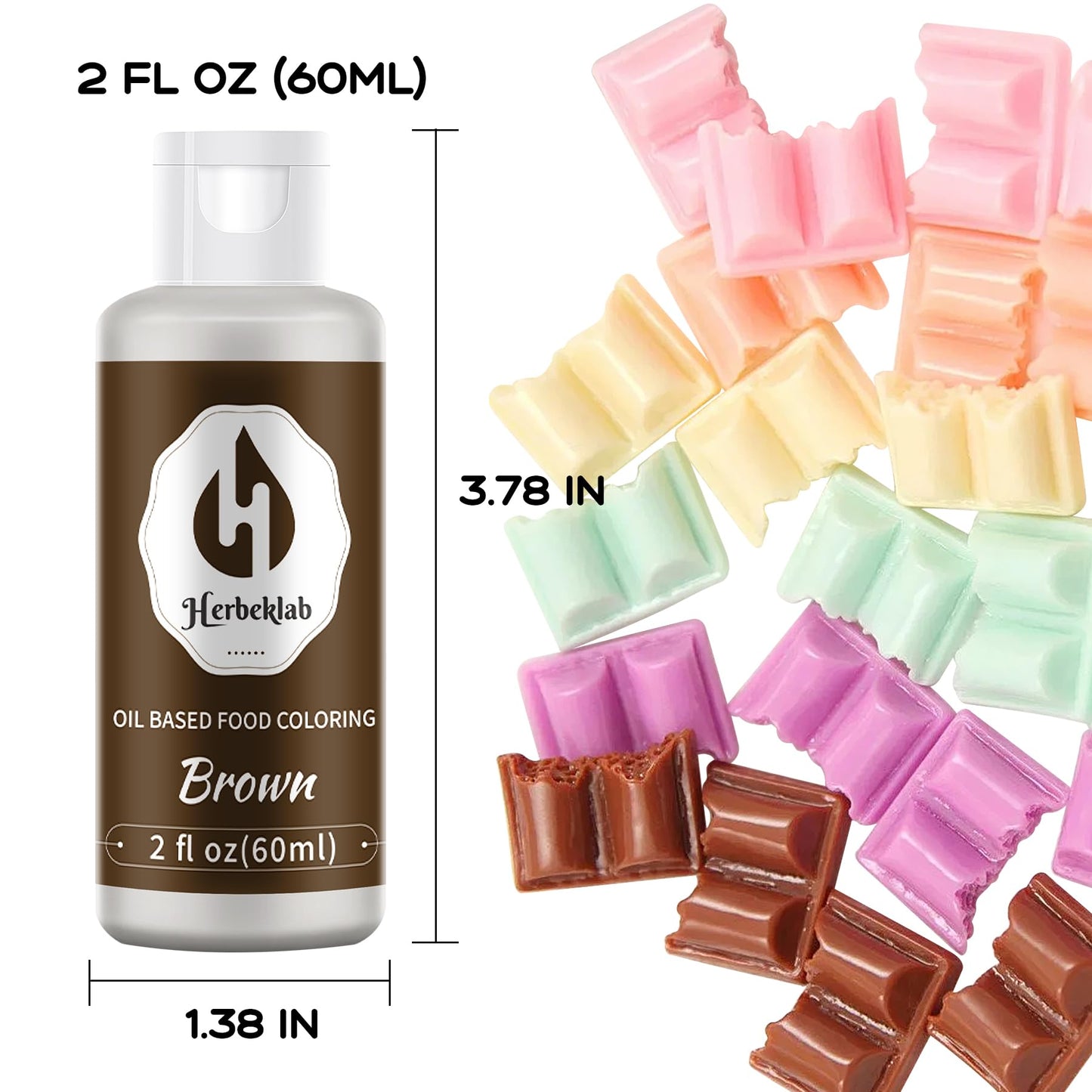 Herbeklab Brown Oil Based Food Coloring - Professional Concentrated Dye for Melting Chocolate, 2 Fl Oz (60ml)