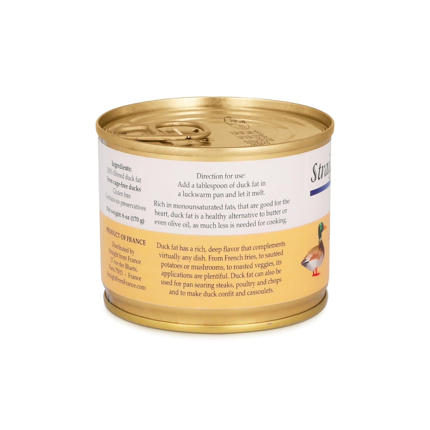 Straight From France All Natural Duck Fat For Cooking From Southwest France Keto And Paleo Diet Friendly 170G 6Oz