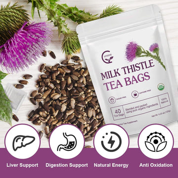 Organic Milk Thistle Tea Bags, 40 Teabags, 3G/Bag - Supports Liver Function, Liver Detox And Overall Health, Certified Free