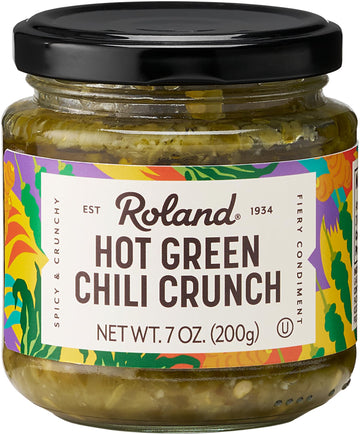 Roland Foods Hot Green Chili Crunch, 7 Ounce Jar, Pack of 1
