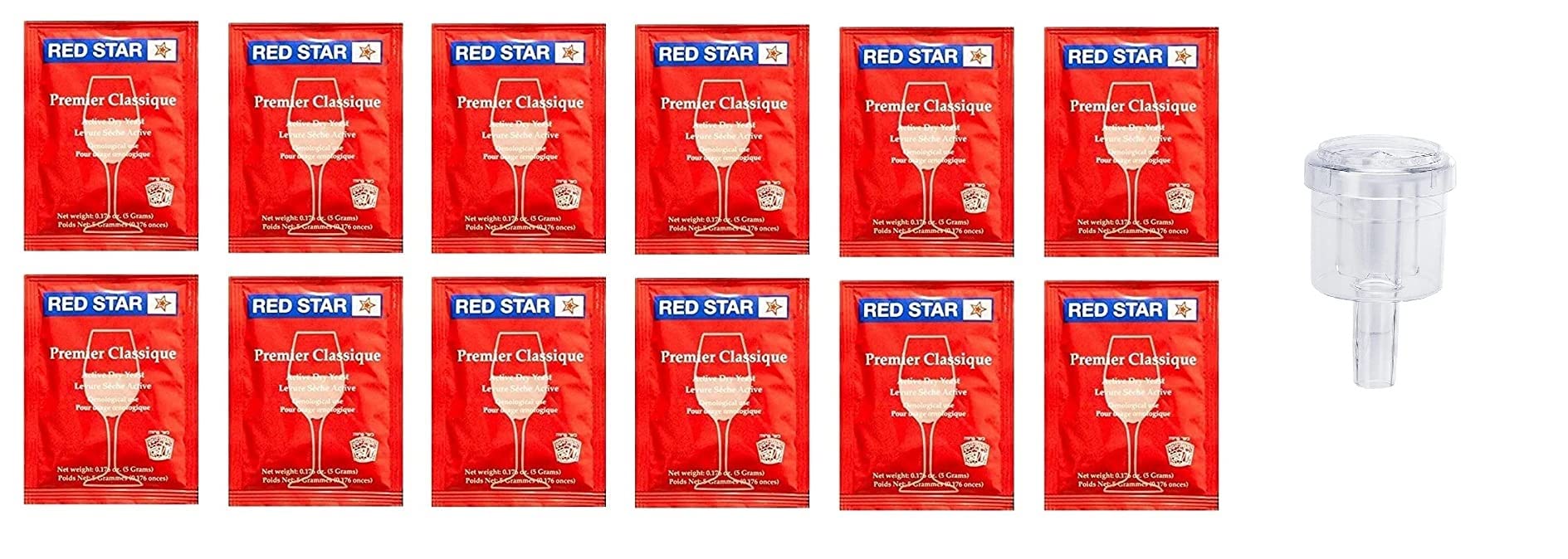 North Mountain Supply Red Star Premier Classique Beverage-Inspired Yeast - Pack Of 12 - With Free 2-Piece Airlock