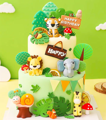 Jevenis Luxury Jungle Baby Animals Cake Decoration Wild One Cake Decoration Safari Cake Decoration Giraffe Elephant Lion Tiger C