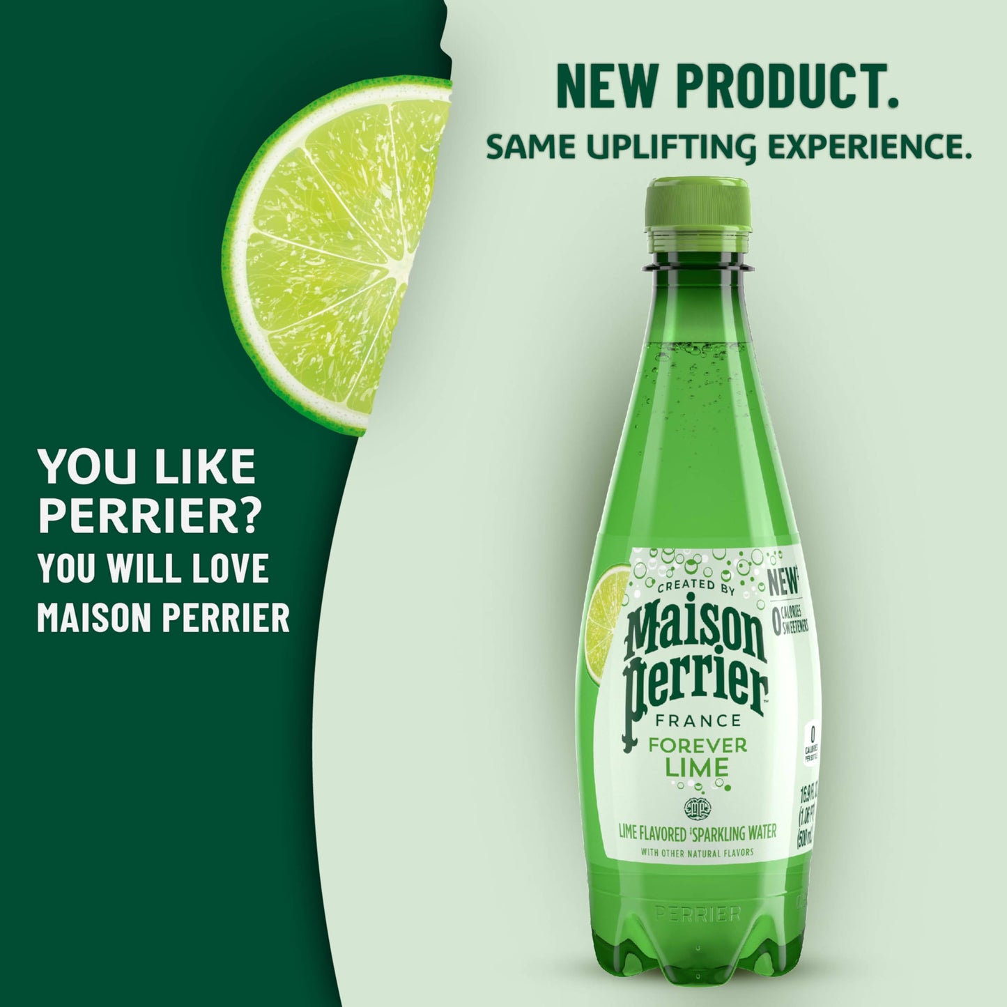 Maison Perrier Sparkling Water, Forever Lime Flavor, 16.9 Fl Oz Bottles, 6 Count, Model 074780404013
