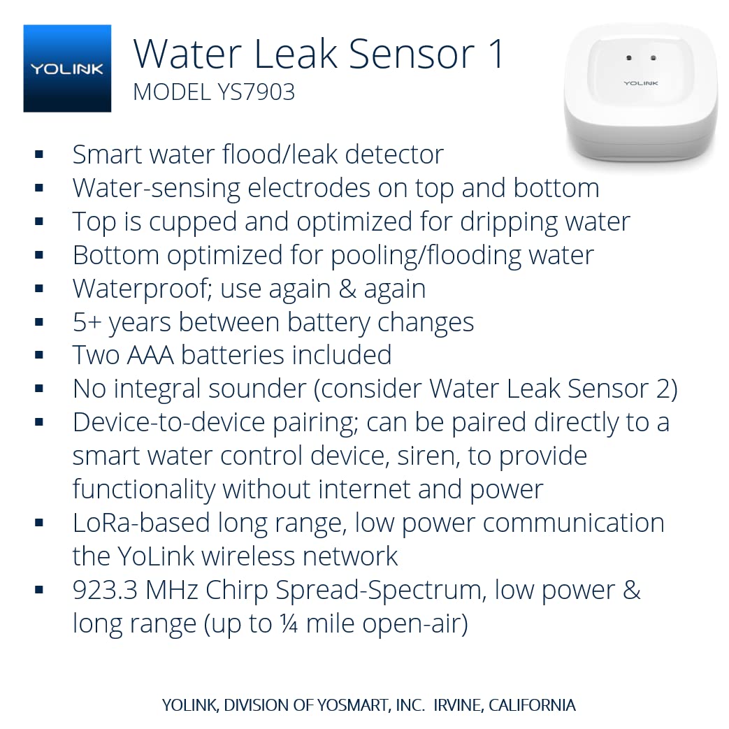 Yolink Water Leak Detector, 1/4 Mile World'S Longest Range, Wireless Smart Water Leak Sensor, Alexa, Ifttt, Hub Required