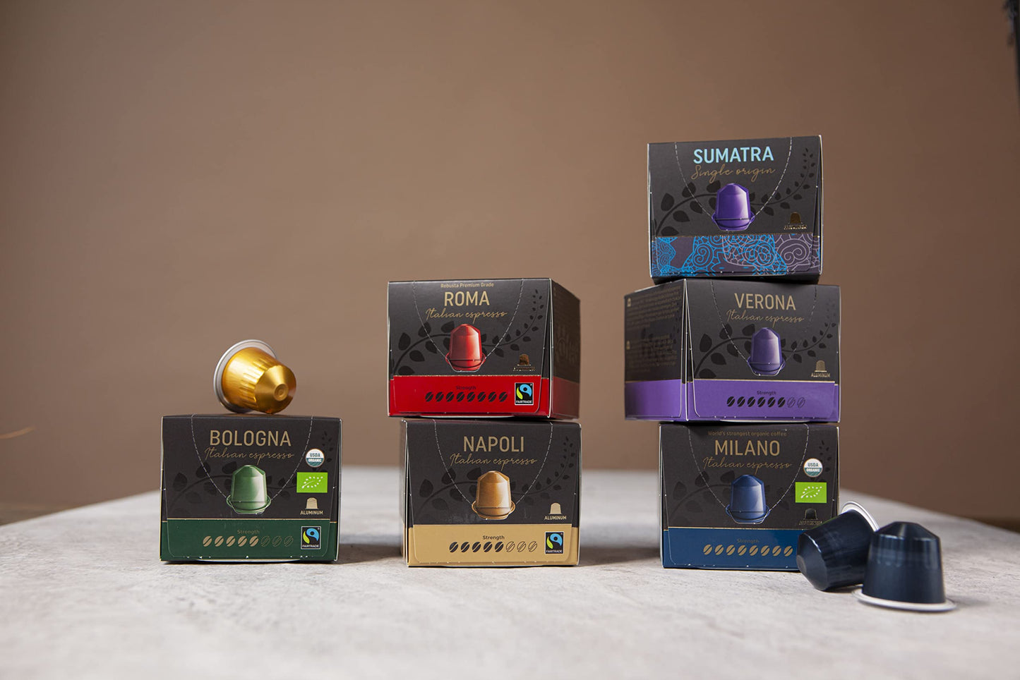 REAL COFFEE Strong Espresso Variety Pack | 100 Bold Aluminum Capsules | 6 Intense Italian Flavors | 100% Nespresso Compatible