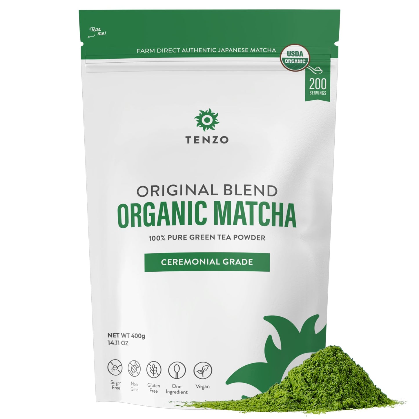 Tenzo Matcha Green Tea Powder - USDA Organic Ceremonial Grade - Paleo  Kosher  Vegan - Authentic Japanese Matcha Tea - Original Latte Powder (14.11 Ounce)