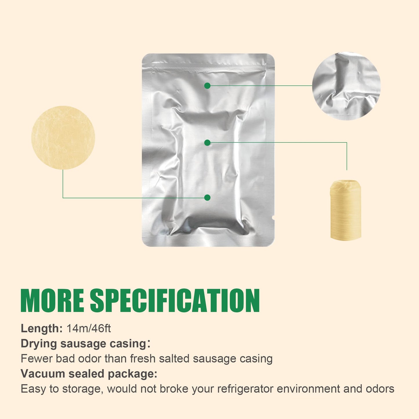 Fairsky Edible Drying Sausage Casing Collagen Sausage Casings For Flavorous Homemade Sausages 14M/46Ft, Diameter 19Mm/ 3/4, 1 Roll