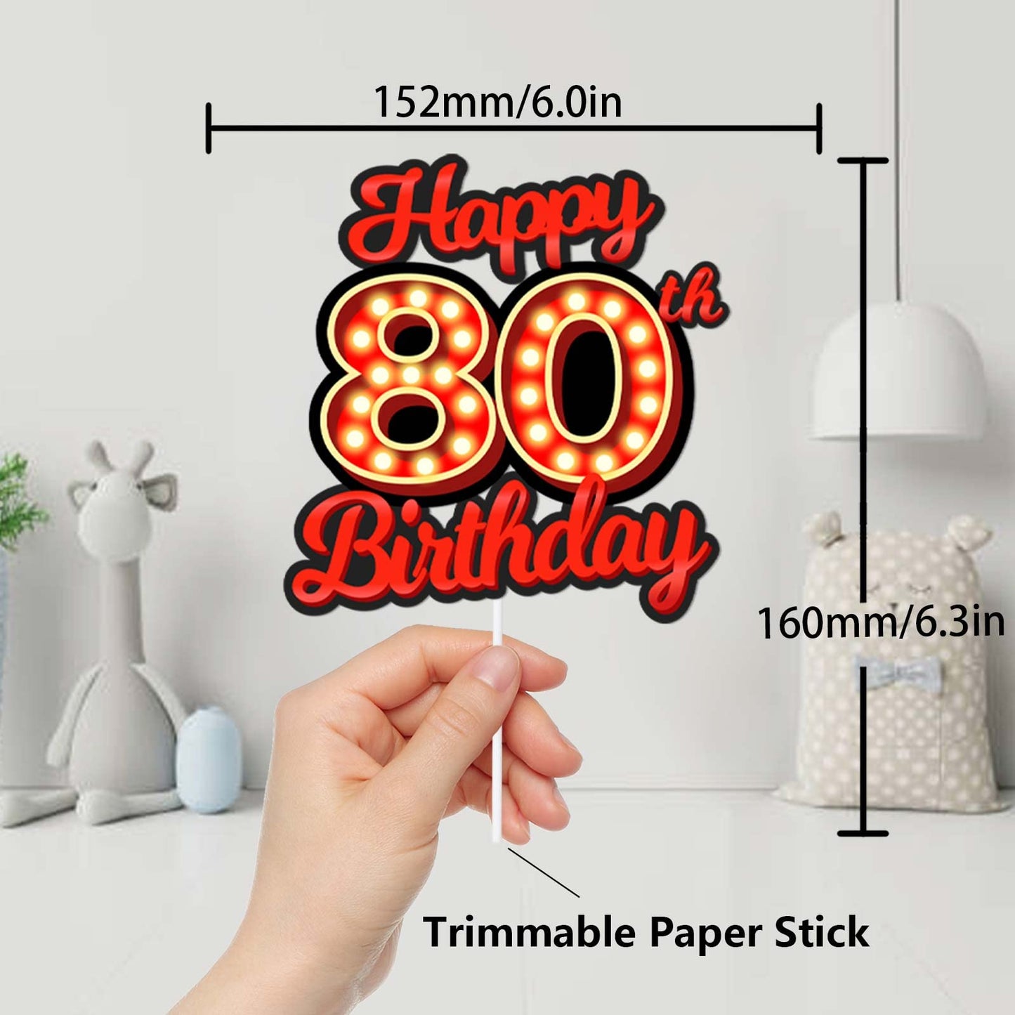 Happy 80Th Birthday Cake Topper Fluorescent Flashing Night Out Hen Movie Nightclub Theme Decor Supplies Woman Man Happy Birthday
