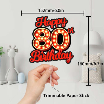 Happy 80Th Birthday Cake Topper Fluorescent Flashing Night Out Hen Movie Nightclub Theme Decor Supplies Woman Man Happy Birthday