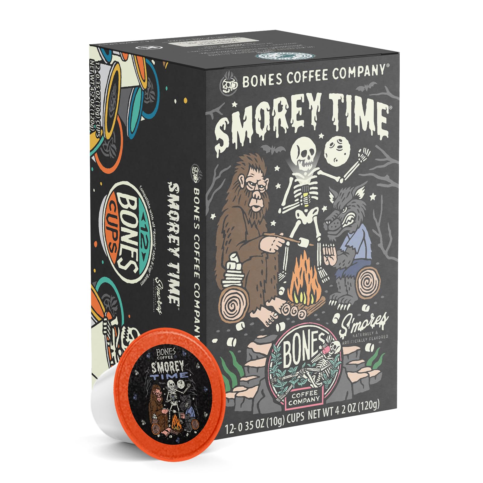 Bones Coffee Company Flavored Coffee Bones Cups Smorey Time Smores And Graham  Ers | 12Ct Single-Serve Coffee Pods Compatible With Keurig 1.0 & 2.0 Keurig Coffee Maker