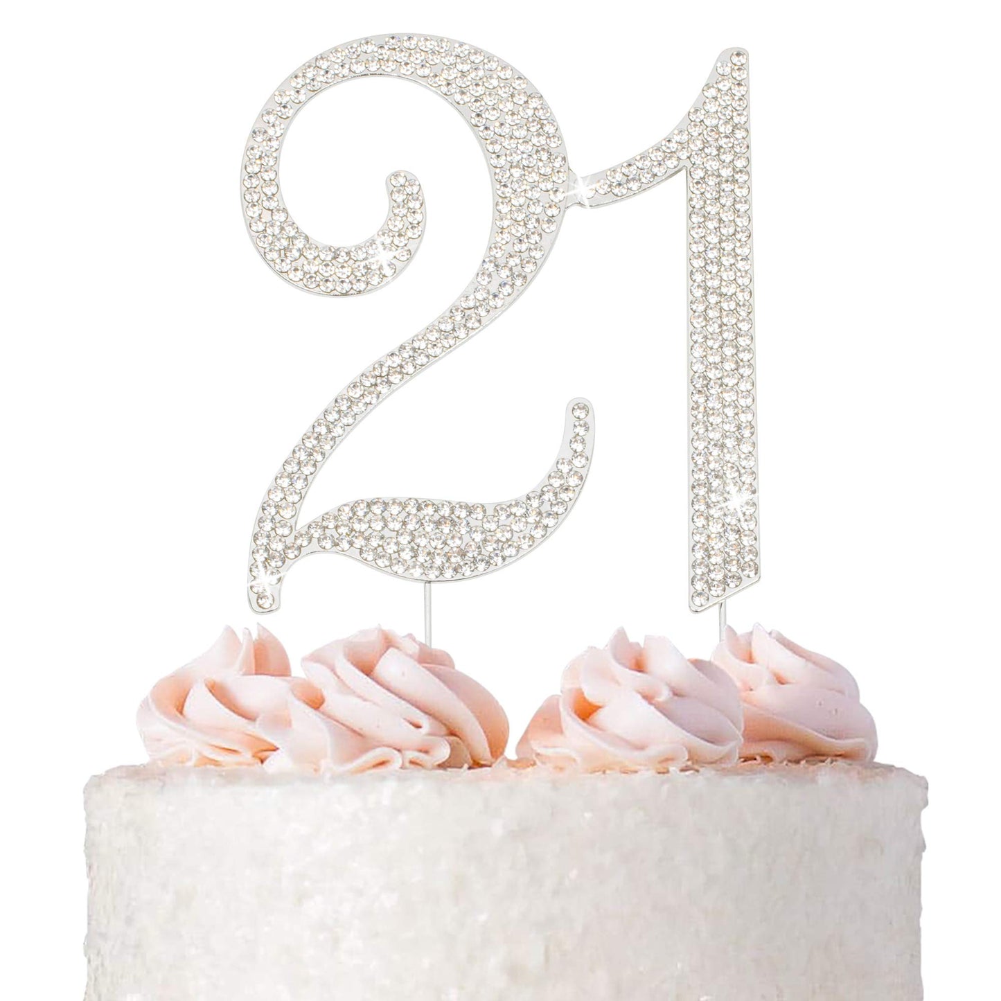 Crystal Creations 21 Cake Topper - Premium Silver Metal with Sparkly Rhinestones - 1 Count
