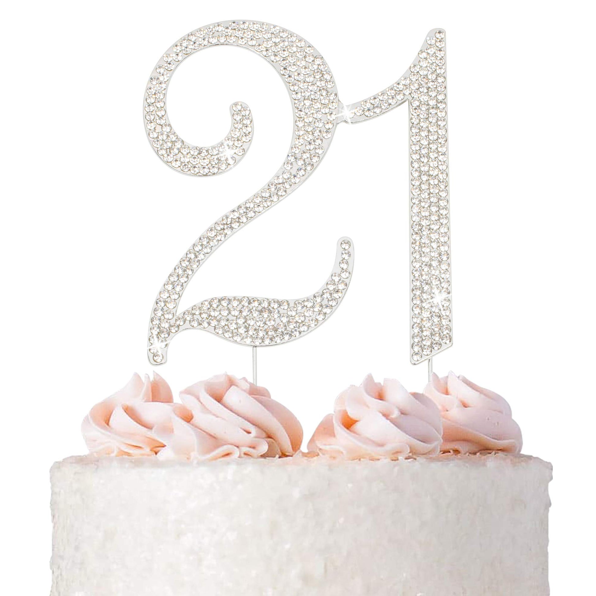 Crystal Creations 21 Cake Topper - Premium Silver Metal with Sparkly Rhinestones - 1 Count