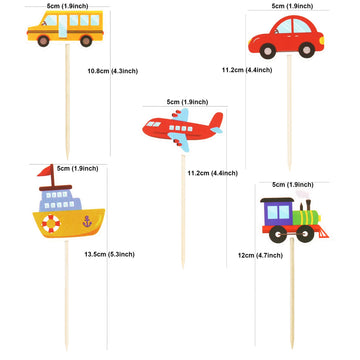 Ercadio 30 Pack Transportation Cupcake Toppers Bus Car Ship Train Airplane Cupcake Picks Baby Shower Birthday Party Cake Decorat