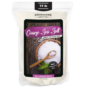 Aromasong 100% Natural Sea Salt Bulk Food Grade 19 Lb, Coarse Grain, Large Resealable Bag, Pure Dead Sea Salt, Gluten Free Unref