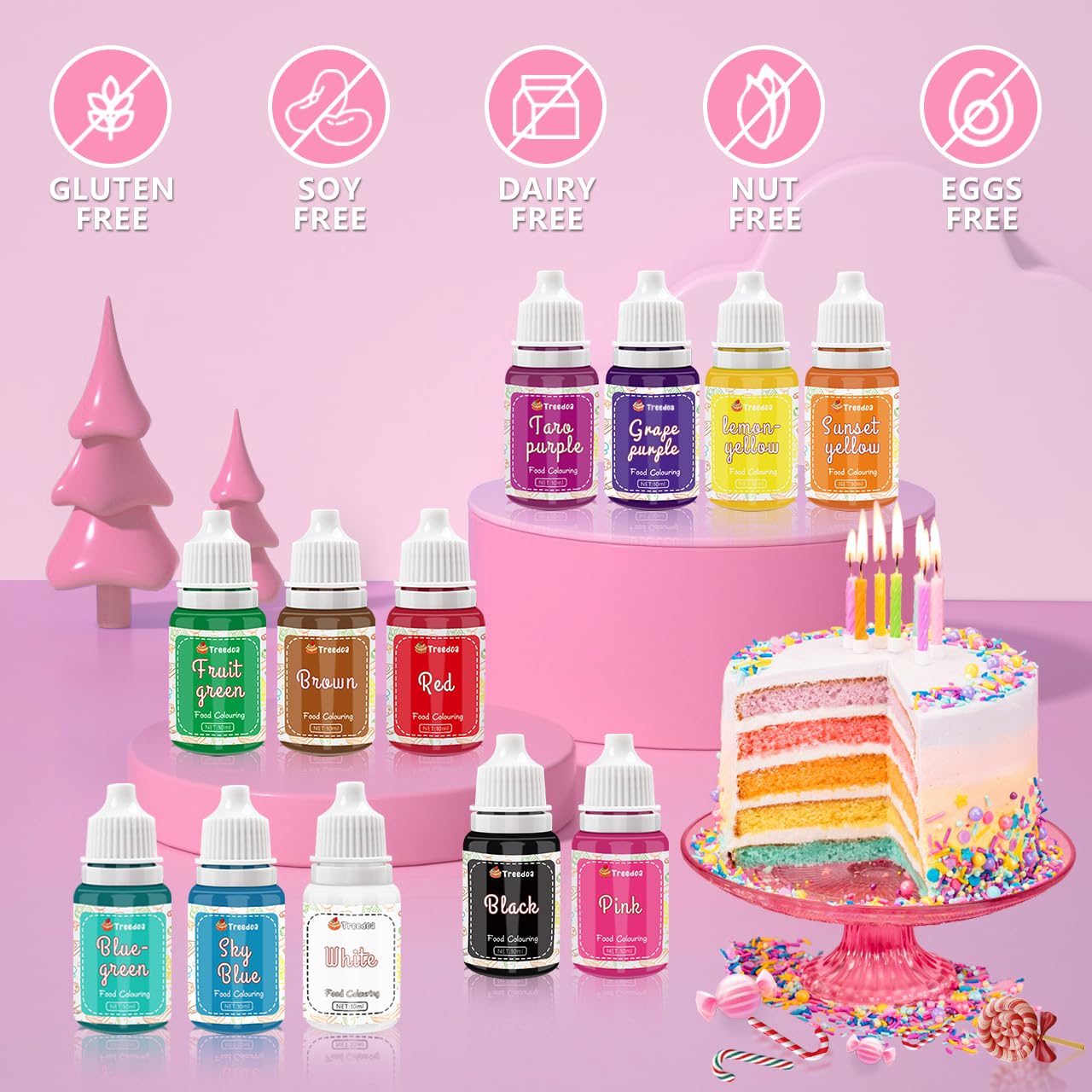 Treedoa Food Coloring Liquid Set, 12 Vibrant Colors, 0.35 Fl Oz Bottles