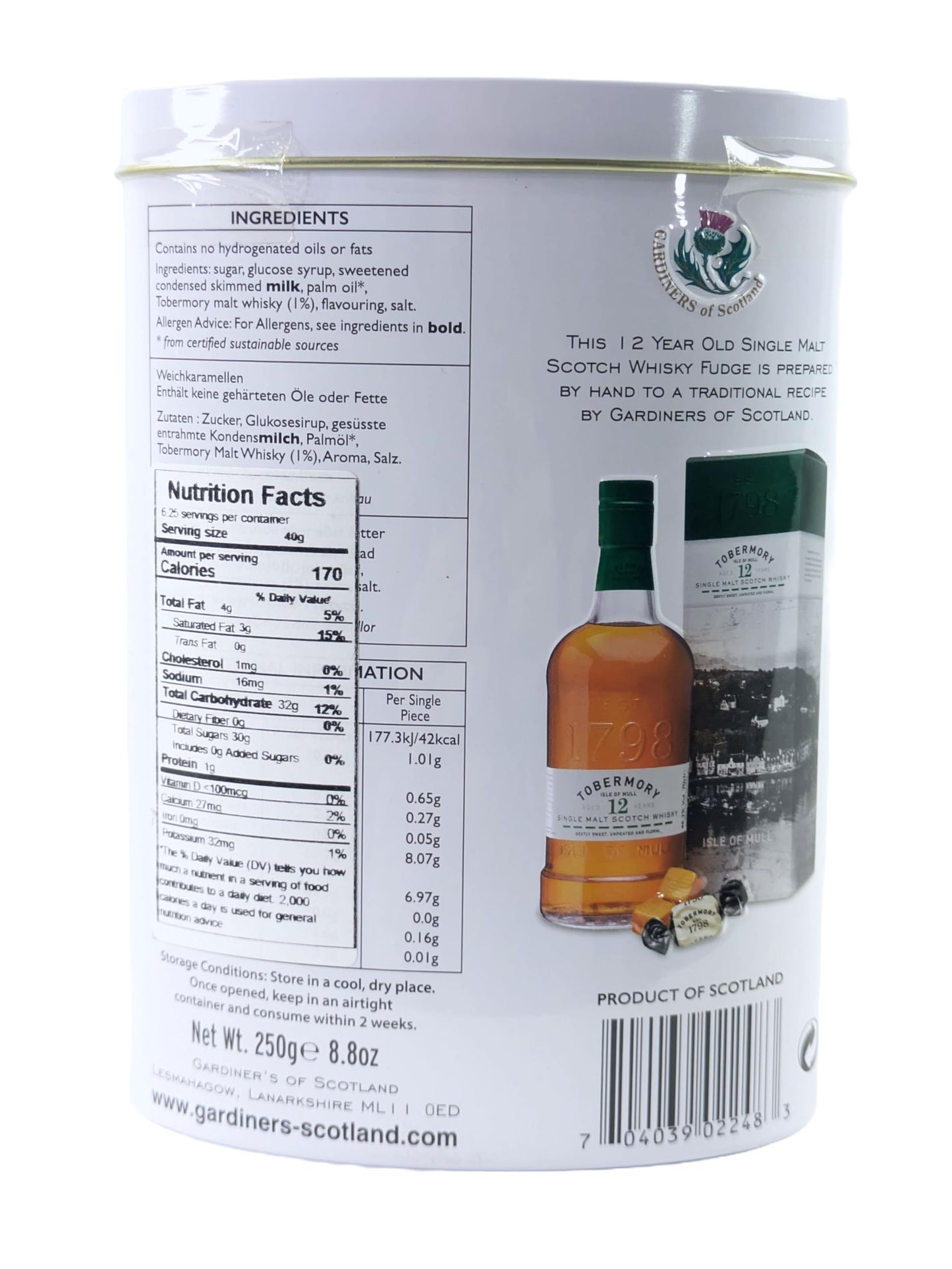 Gardiners of Scotland Tobermory Single Malt Flavored Fudge, 8.8oz Tin
