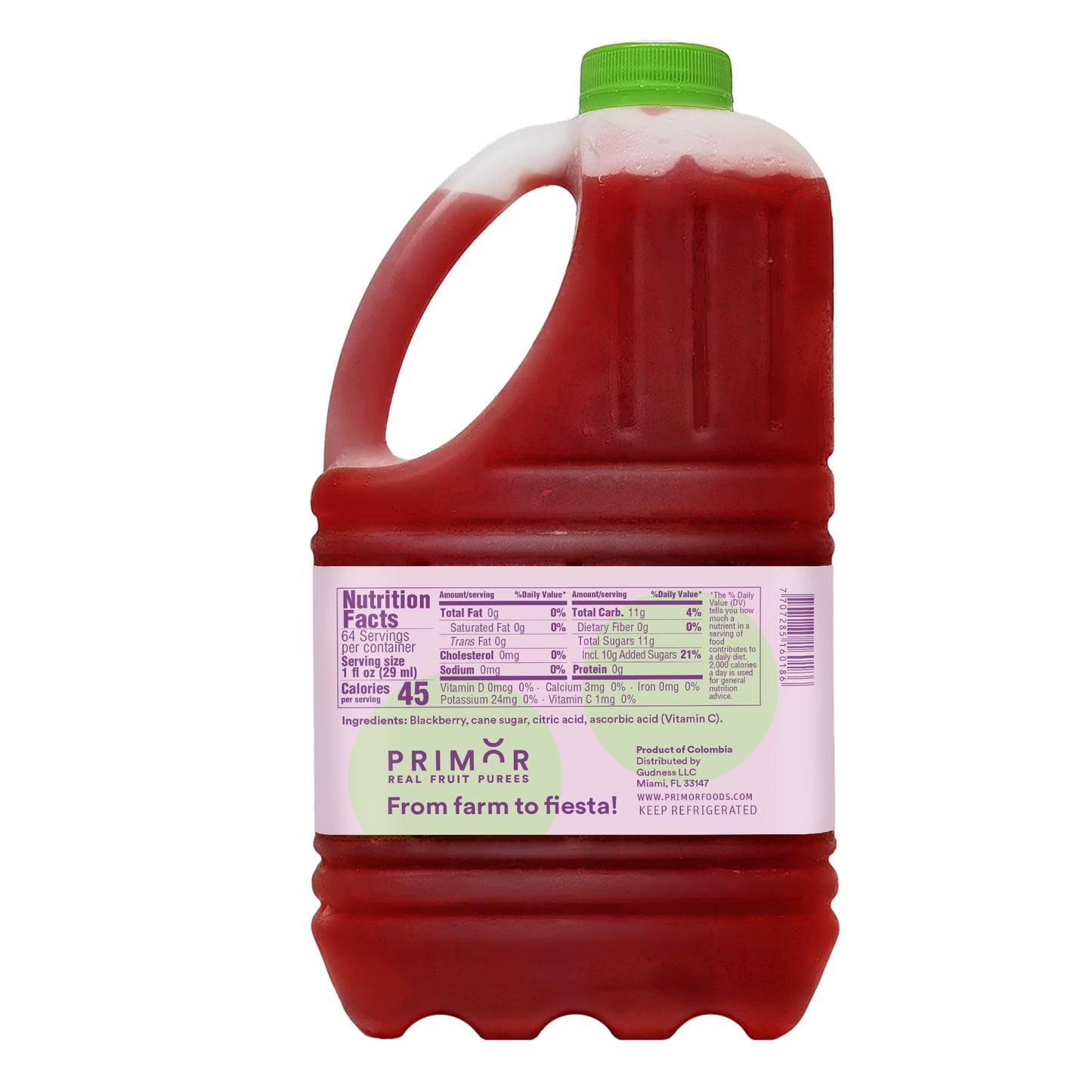 PRIMOR Fruit Puree - Blackberry, 64 Fl Oz, Made with Real Fruit, Ideal for Juices, Smoothies, Cocktails, Desserts