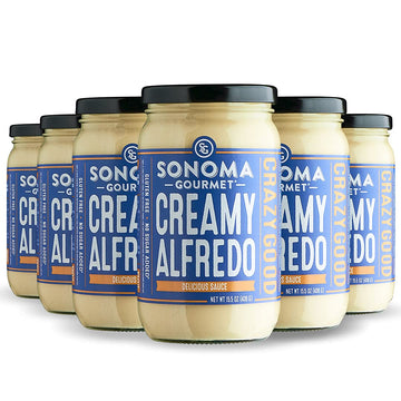 Sonoma Gourmet Creamy Alfredo Pasta Sauce | Gluten-Free And No Sugar Added | Made With Real Cream | 15.5 Ounce Jars (Pack Of 6)
