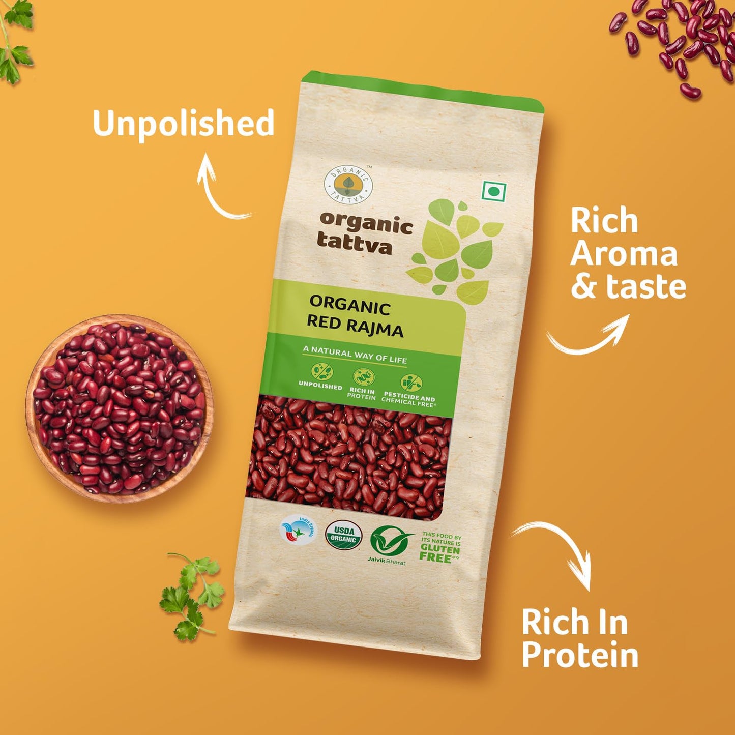 Organic Tattva, Organic Red Rajma (Red Kidney Beans) 500 Gram | Gluten Free And Unpolished