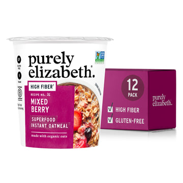 Purely Elizabeth Superfood Oatmeal Cup with Prebiotic Fiber, Mixed Berry, Vegan Friendly, Organic, Gluten Free & Non-GMO, 1.76 O