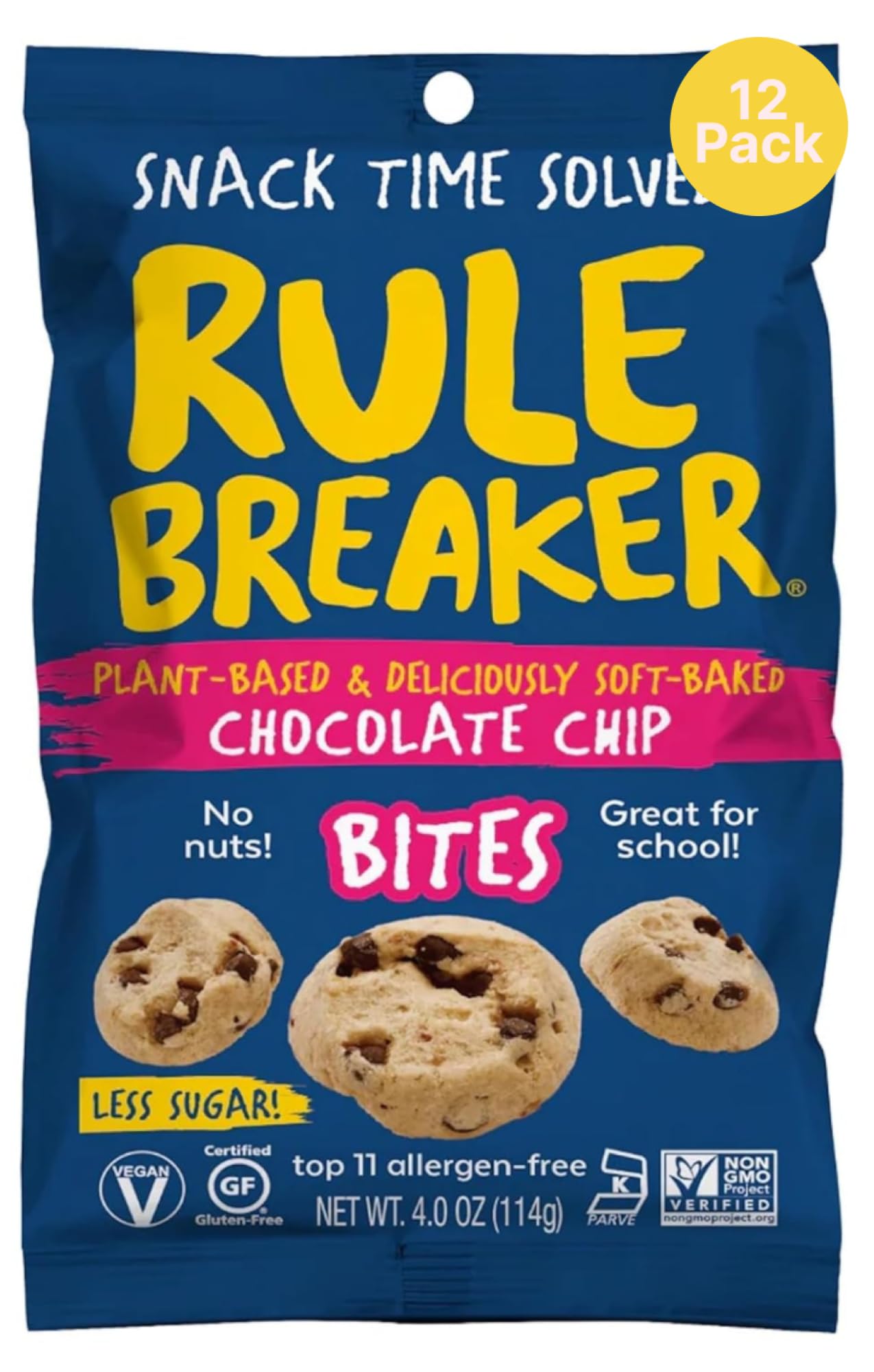Rule Breaker Vegan & Gluten-Free Cookies | Chocolate Chip Bites | Plant-Based  Dairy  Nut  Soy  Allergen Free  Kosher | Great For School  Office  Pantry | Soft-Baked School Snacks For Kids And 18+ Uses (Pack Of 12)