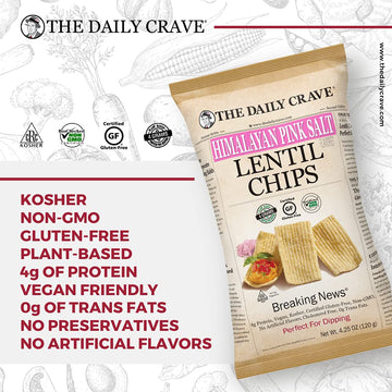 The Daily Crave Himalayan Pink Salt Lentil Chips, 4.25 Oz (Pack Of 8) 4 G Protein, Gluten-Free, Non-Gmo, Kosher, Crunchy