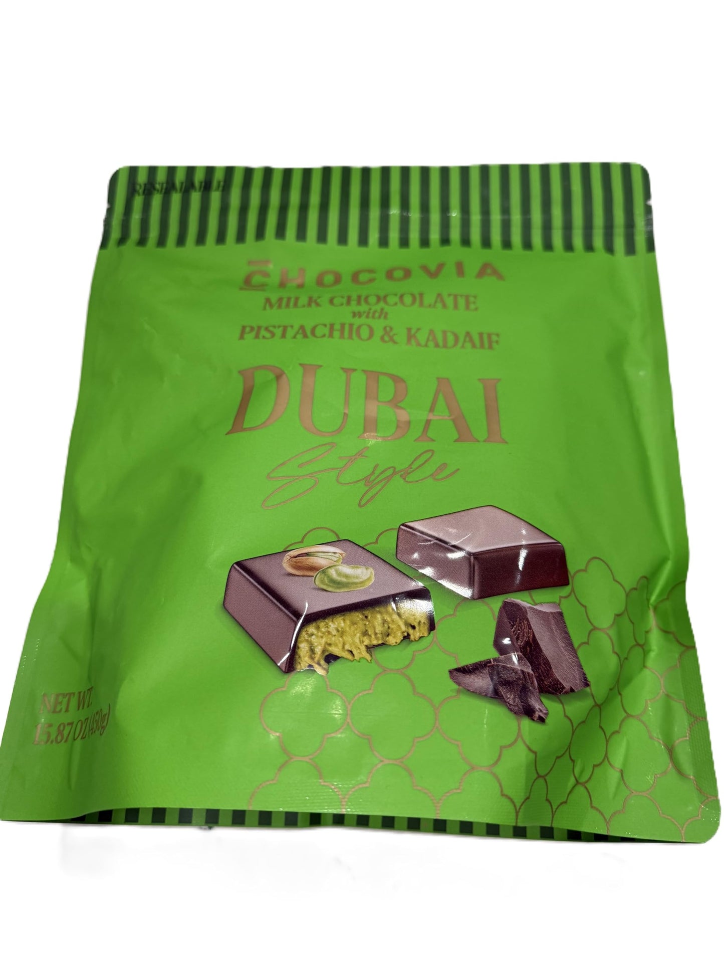 CHOCOVIA Dubai Style Milk Chocolate with Pistachio & Kadaif, 15.87 oz
