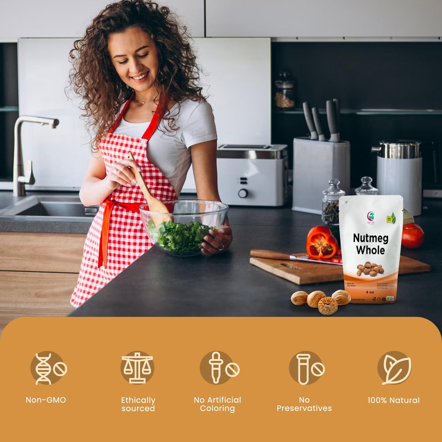 Nutmeg Whole 4Oz | Excellent Aroma And Incredible Flavor | Nuez Moscada Entera | Non- Gmo, Ethically Sourced | By Yogis Gift®