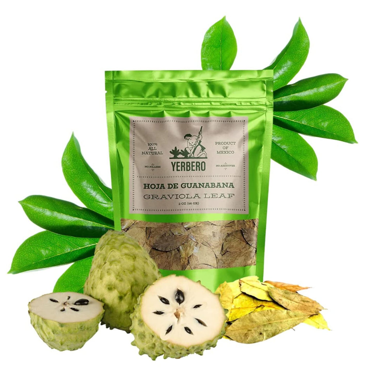 Yerbero - Te Hoja De Guanabana 1Oz (28G) | Graviola Leaf - Whole Soursop Leaves | Stand Alone Resealable Bag, Crafted By Nature